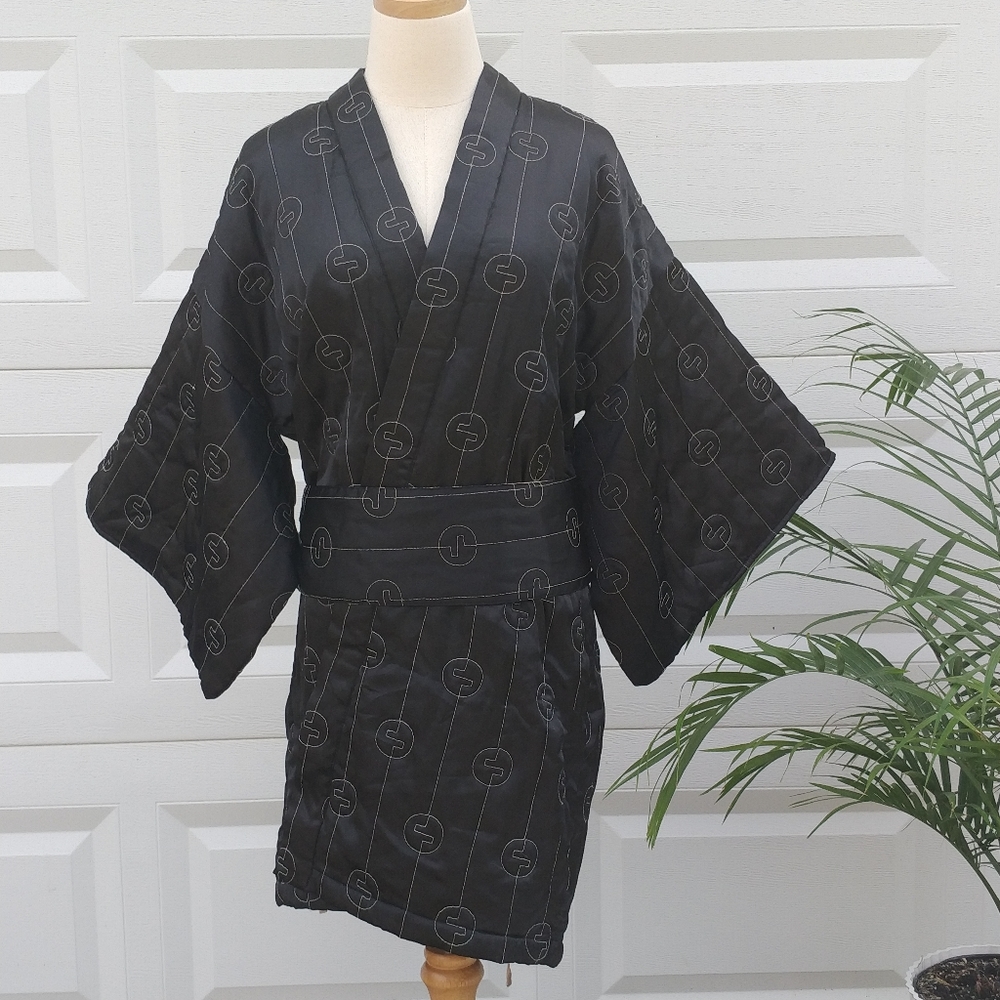 Carole Little Kimono Robe Polyester Black and Beige, Shiny M Medium c
